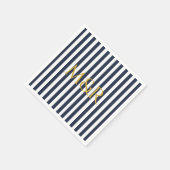 Serviette En Papier Monogramme Marine Bleu Stripes Mariage rayé (Coin)