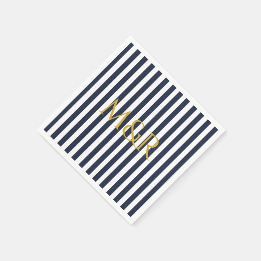 Serviette En Papier Monogramme Marine Bleu Stripes Mariage rayé (Coin)