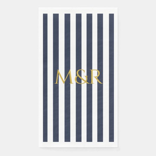 Serviette En Papier Monogramme Marine Bleu Stripes Mariage rayé (Devant)