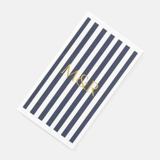 Serviette En Papier Monogramme Marine Bleu Stripes Mariage rayé (Coin)