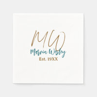 Monogramme marron bleu turquoise année simple mini