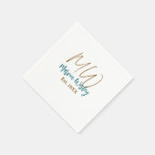 Serviette En Papier Monogramme marron bleu turquoise année simple mini (Coin)