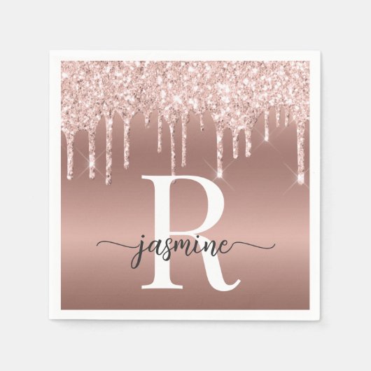 Serviette En Papier Monogramme métallisé avec gouttes de paillettes ro (Devant)