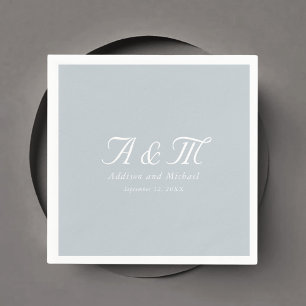 Serviette En Papier Monogramme, Minimal, Élégant, Bleu Poudre, Mariage
