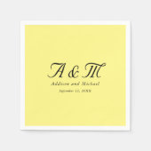 Serviette En Papier Monogramme, Minimal, Élégant, Jaune, Mariage (Devant)