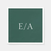 Serviette En Papier Monogramme minimal Élégant Mariage vert émeraude (Devant)