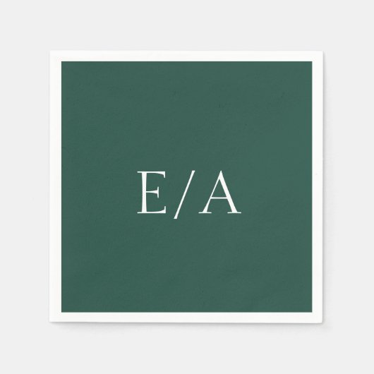 Serviette En Papier Monogramme minimal Élégant Mariage vert émeraude (Devant)
