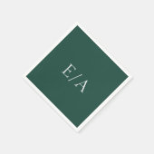 Serviette En Papier Monogramme minimal Élégant Mariage vert émeraude (Coin)