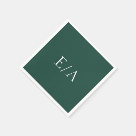 Serviette En Papier Monogramme minimal Élégant Mariage vert émeraude (Coin)