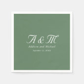 Serviette En Papier Monogramme, Minimal, Élégant, Mariage vert en poud (Devant)