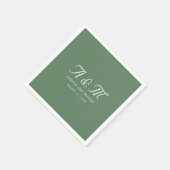 Serviette En Papier Monogramme, Minimal, Élégant, Mariage vert en poud (Coin)
