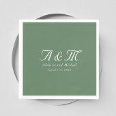 Serviette En Papier Monogramme, Minimal, Élégant, Mariage vert en poud