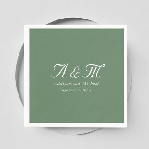 Serviette En Papier Monogramme, Minimal, Élégant, Mariage vert en poud