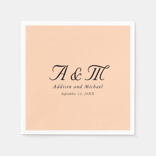 Serviette En Papier Monogramme, Minimal, Élégant, Pêche, Mariage (Devant)