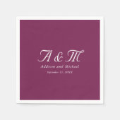 Serviette En Papier Monogramme, Minimal, Élégant, Rouge cerise, Mariag (Devant)