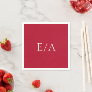 Serviette En Papier Monogramme minimal Mariage rouge simple et élégant