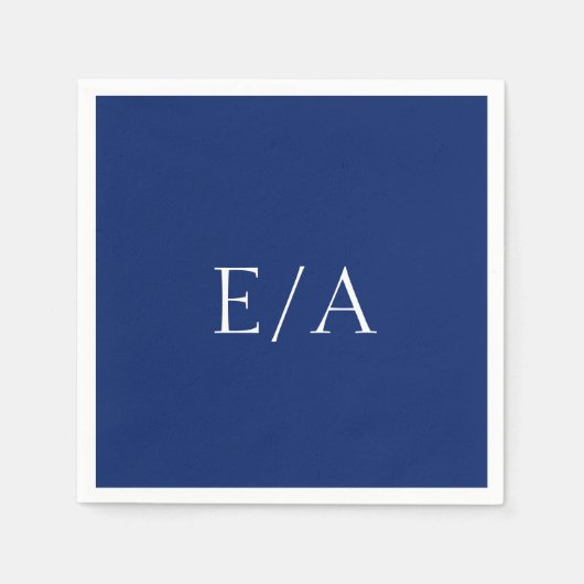 Serviette En Papier Monogramme minimal Simple Élégant Mariage bleu mar (Devant)