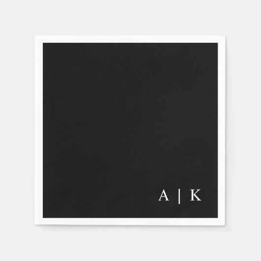 Serviette En Papier Monogramme minimal simple Noir mariage personnalis (Devant)