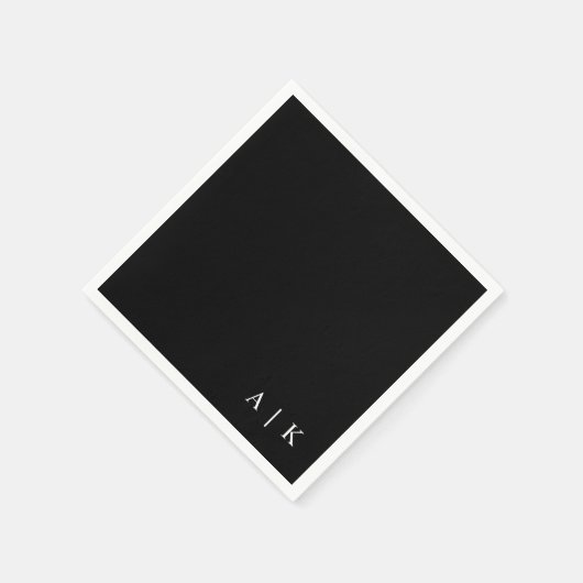 Serviette En Papier Monogramme minimal simple Noir mariage personnalis (Coin)