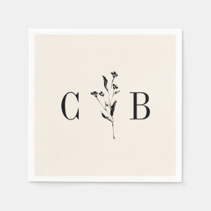 Serviette En Papier Monogramme minimaliste Mariage de crème d'ivoire f