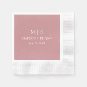 Serviette En Papier Monogramme minimaliste Mariage Dusty Rose Cocktail