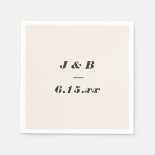 Serviette En Papier Monogramme Minimaliste Mariage Noir et Ivoire Pers