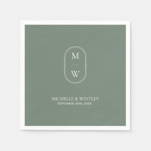 Serviette En Papier Monogramme minimaliste Mariage vert