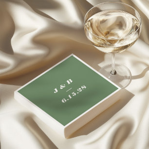 Serviette En Papier Monogramme Minimaliste Mariage Vert Terre Personna