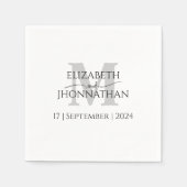 Serviette En Papier Monogramme minimaliste moderne Mariage gris (Devant)