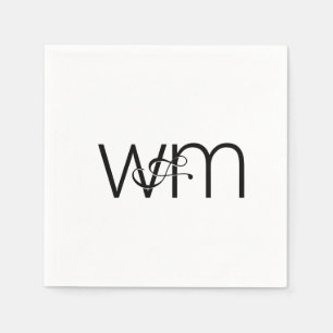 Serviette En Papier Monogramme minimaliste moderne Mariage noir et bla