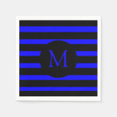 Serviette En Papier Monogramme moderne à rayures bleues et noires (Devant)