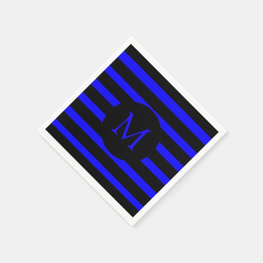 Serviette En Papier Monogramme moderne à rayures bleues et noires (Coin)