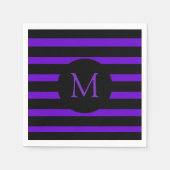 Serviette En Papier Monogramme moderne à rayures violettes et noires (Devant)