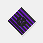 Serviette En Papier Monogramme moderne à rayures violettes et noires (Coin)