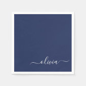 Serviette En Papier Monogramme moderne bleu marine et blanc (Devant)