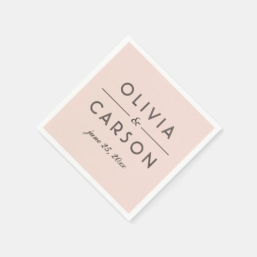 Serviette En Papier Monogramme moderne Blush et Mariage noir (Coin)