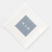 Serviette En Papier Monogramme moderne Dîner bleu et blanc Dusty (Coin)