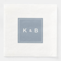 Monogramme moderne Dîner bleu et blanc Dusty