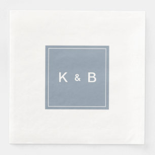 Serviette En Papier Monogramme moderne Dîner bleu et blanc Dusty