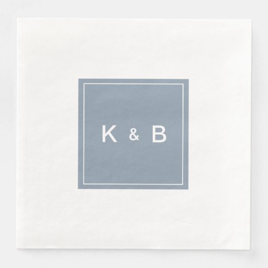 Serviette En Papier Monogramme moderne Dîner bleu et blanc Dusty (Devant)