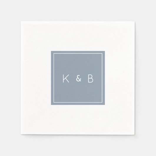Serviette En Papier Monogramme moderne Dusty Blue & White Cocktail Nap (Devant)