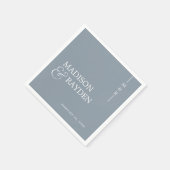 Serviette En Papier Monogramme moderne Dusty Mariage bleu (Coin)