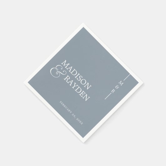 Serviette En Papier Monogramme moderne Dusty Mariage bleu (Coin)