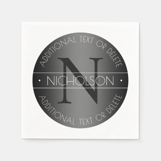 Serviette En Papier Monogramme Moderne Élégant avec Ombrage Noir & Bla (Devant)