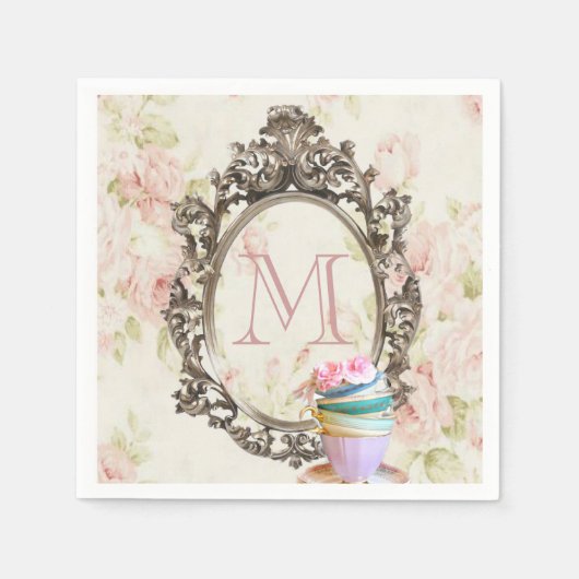 Serviette En Papier monogramme moderne élégant fleuri vintage (Devant)