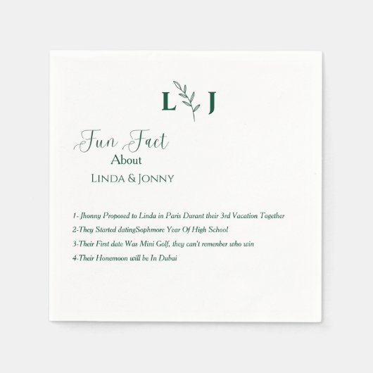 Serviette En Papier Monogramme moderne Emerald script fun faits mariag (Devant)