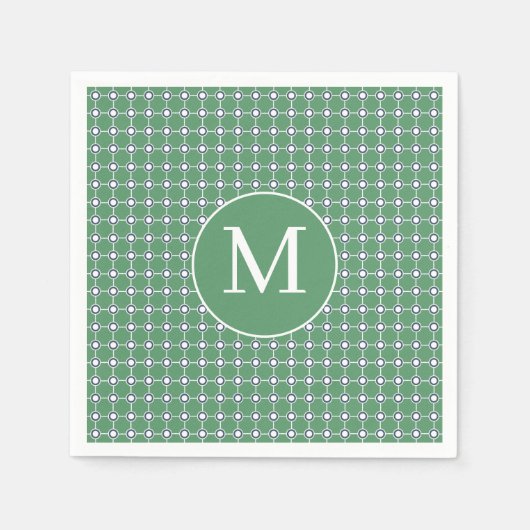 Serviette En Papier Monogramme moderne en cercle blanc rétro motif (Devant)