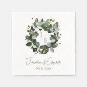 Serviette En Papier Monogramme moderne Eucalyptus Mariage de couronne  (Devant)