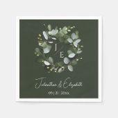 Serviette En Papier Monogramme moderne Eucalyptus Wreath Dark Green (Devant)