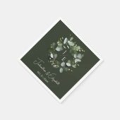Serviette En Papier Monogramme moderne Eucalyptus Wreath Dark Green (Coin)
